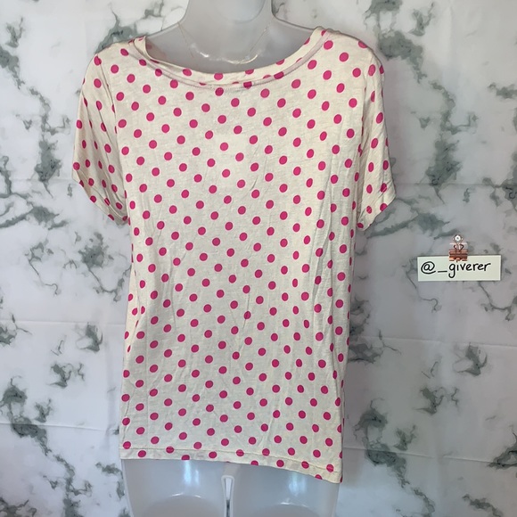 NWT Chloe K Taupe / Pink Polka Dot Large Short Sleeve Shirt - Picture 3 of 10